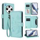 For OPPO Find X8 Pro 5G Butterfly Love Flower Multi-card Zipper Wallet Leather Phone Case(Mint Green) - 1