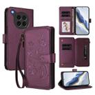 For OPPO Find X8s 5G Butterfly Love Flower Multi-card Zipper Wallet Leather Phone Case(Dark Purple) - 1