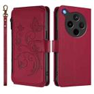 For OPPO Find X8s+ 5G Butterfly Love Flower Multi-card Zipper Wallet Leather Phone Case(Wine Red) - 2