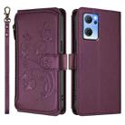 For OPPO Reno7 5G Global / Find X5 Lite Butterfly Love Flower Multi-card Zipper Wallet Leather Phone Case(Dark Purple) - 2