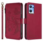 For OPPO Reno7 5G Global / Find X5 Lite Butterfly Love Flower Multi-card Zipper Wallet Leather Phone Case(Wine Red) - 2