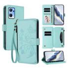 For OPPO Reno7 5G Global / Find X5 Lite Butterfly Love Flower Multi-card Zipper Wallet Leather Phone Case(Mint Green) - 1
