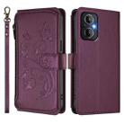 For OPPO Reno8 4G / Reno7 4G Global Butterfly Love Flower Multi-card Zipper Wallet Leather Phone Case(Dark Purple) - 2