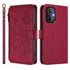 For OPPO Reno8 4G / Reno7 4G Global Butterfly Love Flower Multi-card Zipper Wallet Leather Phone Case(Wine Red) - 2