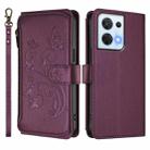 For OPPO Reno8 5G Butterfly Love Flower Multi-card Zipper Wallet Leather Phone Case(Dark Purple) - 2