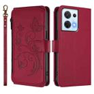 For OPPO Reno8 5G Butterfly Love Flower Multi-card Zipper Wallet Leather Phone Case(Wine Red) - 2
