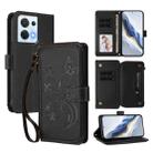For OPPO Reno8 5G Butterfly Love Flower Multi-card Zipper Wallet Leather Phone Case(Black) - 1