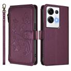 For OPPO Reno8 Pro 5G Butterfly Love Flower Multi-card Zipper Wallet Leather Phone Case(Dark Purple) - 2