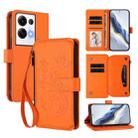 For OPPO Reno8 Pro 5G Butterfly Love Flower Multi-card Zipper Wallet Leather Phone Case(Orange) - 1