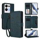 For OPPO Reno8 Pro 5G Butterfly Love Flower Multi-card Zipper Wallet Leather Phone Case(Dark Green) - 1