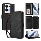 For OPPO Reno8 Pro 5G Butterfly Love Flower Multi-card Zipper Wallet Leather Phone Case(Black) - 1
