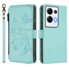 For OPPO Reno8 Pro 5G Butterfly Love Flower Multi-card Zipper Wallet Leather Phone Case(Mint Green) - 2