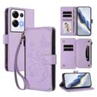 For OPPO Reno8 Pro 5G Butterfly Love Flower Multi-card Zipper Wallet Leather Phone Case(Light Purple) - 1