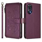 For OPPO Reno8 T 4G Global Butterfly Love Flower Multi-card Zipper Wallet Leather Phone Case(Dark Purple) - 2