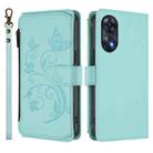 For OPPO Reno8 T 4G Global Butterfly Love Flower Multi-card Zipper Wallet Leather Phone Case(Mint Green) - 2