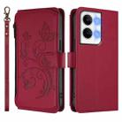 For OPPO Reno9 / Reno9 Pro 5G Butterfly Love Flower Multi-card Zipper Wallet Leather Phone Case(Wine Red) - 2