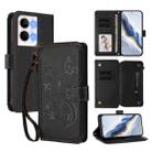 For OPPO Reno9 / Reno9 Pro 5G Butterfly Love Flower Multi-card Zipper Wallet Leather Phone Case(Black) - 1