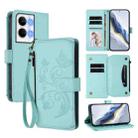 For OPPO Reno9 / Reno9 Pro 5G Butterfly Love Flower Multi-card Zipper Wallet Leather Phone Case(Mint Green) - 1