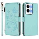 For OPPO Reno9 / Reno9 Pro 5G Butterfly Love Flower Multi-card Zipper Wallet Leather Phone Case(Mint Green) - 2