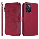 For OPPO Reno9 A Butterfly Love Flower Multi-card Zipper Wallet Leather Phone Case(Wine Red) - 2