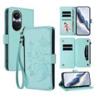 For OPPO Reno10 / Reno10 Pro 5G Global Butterfly Love Flower Multi-card Zipper Wallet Leather Phone Case(Mint Green) - 1