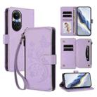 For OPPO Reno10 / Reno10 Pro 5G Global Butterfly Love Flower Multi-card Zipper Wallet Leather Phone Case(Light Purple) - 1