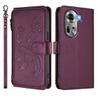 For OPPO Reno11 5G Global Butterfly Love Flower Multi-card Zipper Wallet Leather Phone Case(Dark Purple) - 2
