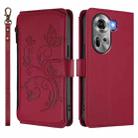 For OPPO Reno11 5G Global Butterfly Love Flower Multi-card Zipper Wallet Leather Phone Case(Wine Red) - 2