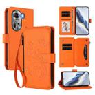 For OPPO Reno11 5G Global Butterfly Love Flower Multi-card Zipper Wallet Leather Phone Case(Orange) - 1