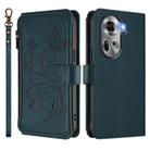 For OPPO Reno11 5G Global Butterfly Love Flower Multi-card Zipper Wallet Leather Phone Case(Dark Green) - 2