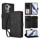 For OPPO Reno11 5G Global Butterfly Love Flower Multi-card Zipper Wallet Leather Phone Case(Black) - 1