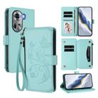 For OPPO Reno11 5G Global Butterfly Love Flower Multi-card Zipper Wallet Leather Phone Case(Mint Green) - 1