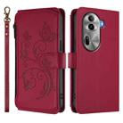 For OPPO Reno11 Pro 5G Global Butterfly Love Flower Multi-card Zipper Wallet Leather Phone Case(Wine Red) - 2