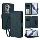 For OPPO Reno11 Pro 5G Global Butterfly Love Flower Multi-card Zipper Wallet Leather Phone Case(Dark Green) - 1
