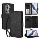 For OPPO Reno11 Pro 5G Global Butterfly Love Flower Multi-card Zipper Wallet Leather Phone Case(Black) - 1