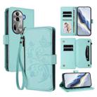 For OPPO Reno11 Pro 5G Global Butterfly Love Flower Multi-card Zipper Wallet Leather Phone Case(Mint Green) - 1