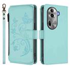 For OPPO Reno11 Pro 5G Global Butterfly Love Flower Multi-card Zipper Wallet Leather Phone Case(Mint Green) - 2