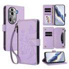 For OPPO Reno11 Pro 5G Global Butterfly Love Flower Multi-card Zipper Wallet Leather Phone Case(Light Purple) - 1