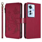 For OPPO Reno11 F 5G Global Butterfly Love Flower Multi-card Zipper Wallet Leather Phone Case(Wine Red) - 2