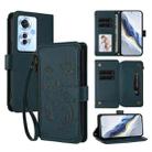 For OPPO Reno11 F 5G Global Butterfly Love Flower Multi-card Zipper Wallet Leather Phone Case(Dark Green) - 1