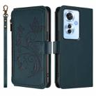 For OPPO Reno11 F 5G Global Butterfly Love Flower Multi-card Zipper Wallet Leather Phone Case(Dark Green) - 2