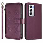 For OPPO Reno12 5G Global Butterfly Love Flower Multi-card Zipper Wallet Leather Phone Case(Dark Purple) - 2