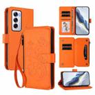 For OPPO Reno12 5G Global Butterfly Love Flower Multi-card Zipper Wallet Leather Phone Case(Orange) - 1