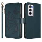 For OPPO Reno12 5G Global Butterfly Love Flower Multi-card Zipper Wallet Leather Phone Case(Dark Green) - 2