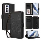 For OPPO Reno12 5G Global Butterfly Love Flower Multi-card Zipper Wallet Leather Phone Case(Black) - 1