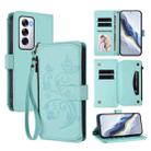 For OPPO Reno12 5G Global Butterfly Love Flower Multi-card Zipper Wallet Leather Phone Case(Mint Green) - 1
