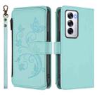 For OPPO Reno12 5G Global Butterfly Love Flower Multi-card Zipper Wallet Leather Phone Case(Mint Green) - 2