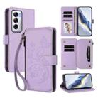 For OPPO Reno12 5G Global Butterfly Love Flower Multi-card Zipper Wallet Leather Phone Case(Light Purple) - 1