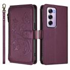 For OPPO Reno12 Pro 5G Global Butterfly Love Flower Multi-card Zipper Wallet Leather Phone Case(Dark Purple) - 2