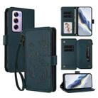 For OPPO Reno12 Pro 5G Global Butterfly Love Flower Multi-card Zipper Wallet Leather Phone Case(Dark Green) - 1